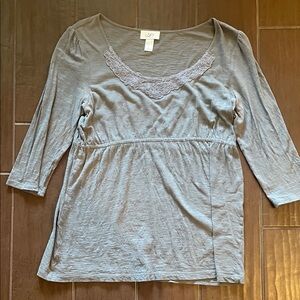 LOFT Women's Gray Top with Lace Detail